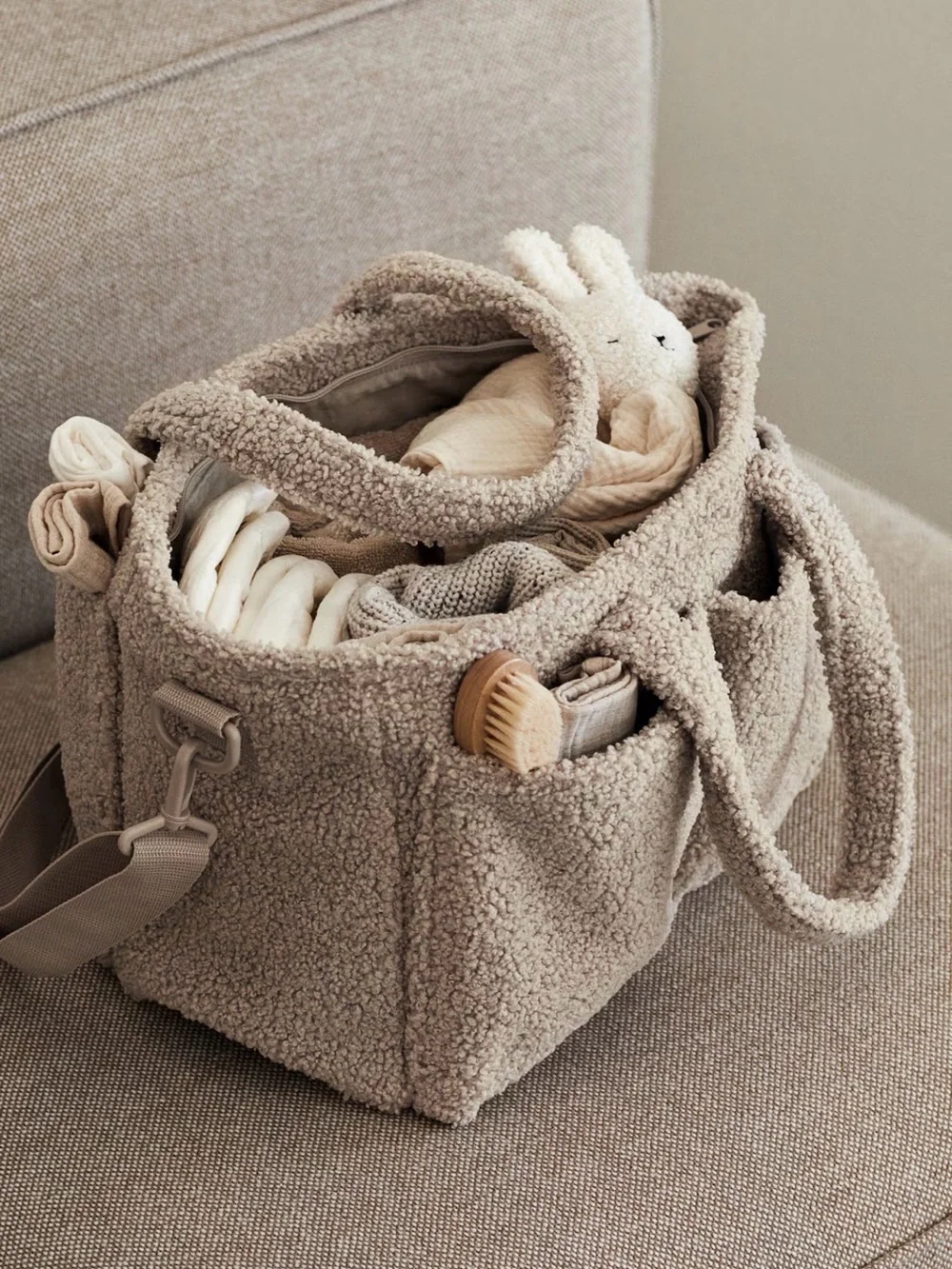 H&M Teddy Sherpa Diaper Bag - Beige